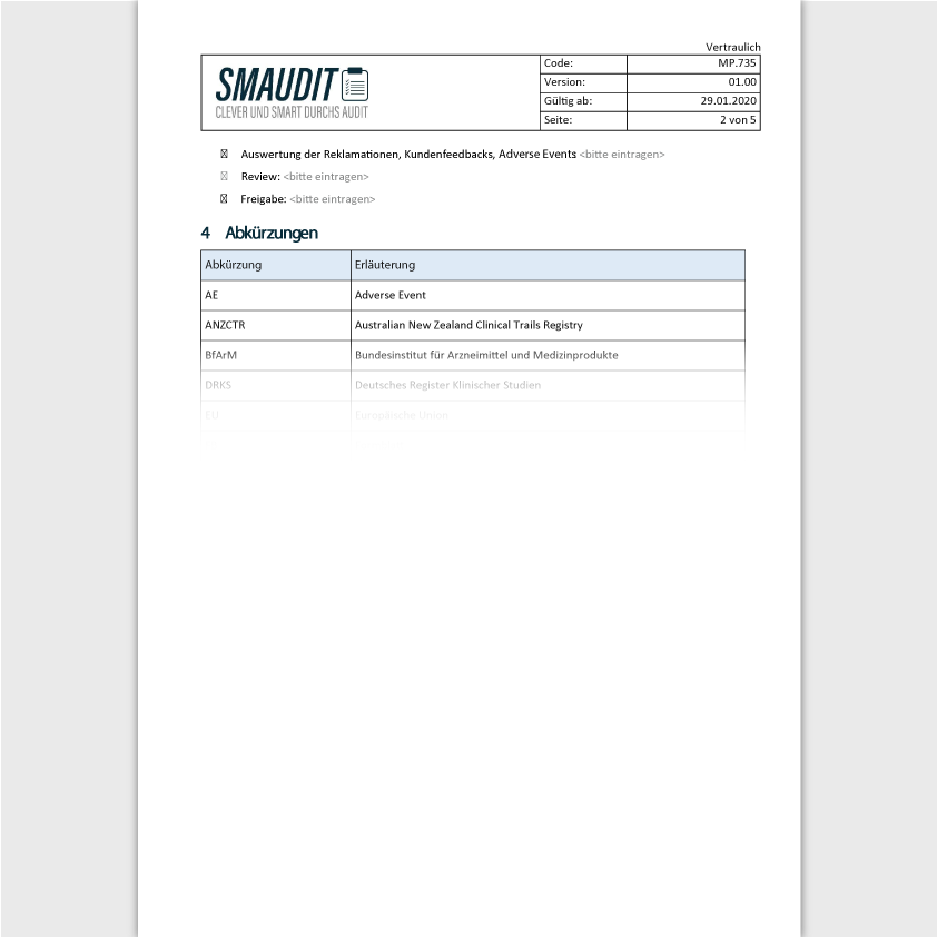 MP.P.009 - Vorlagenpaket Klinische Bewertung nach MEDDEV 2.7/1 Rev. 4 - SMAUDIT - DIN EN ISO 13485